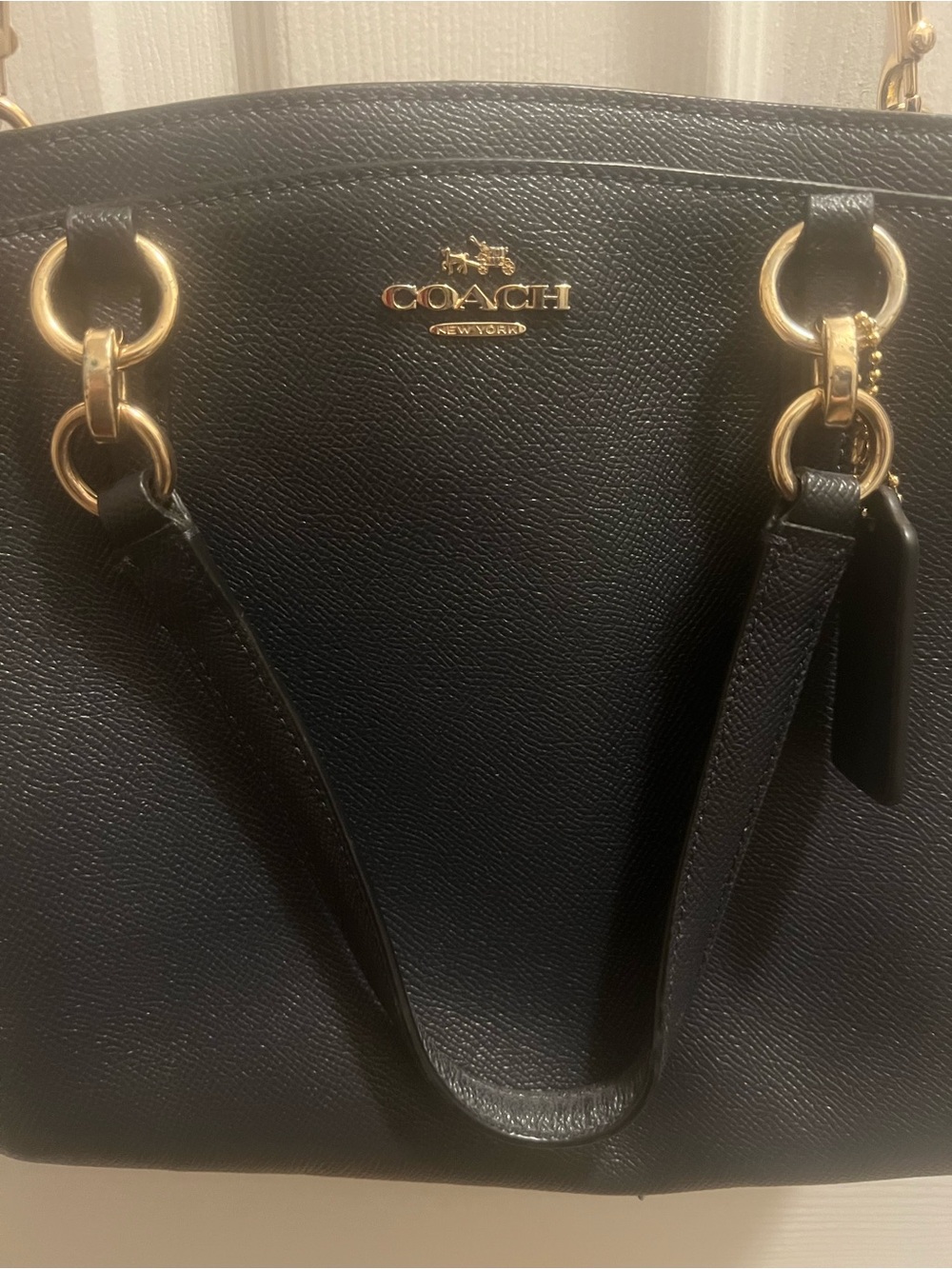 Coach Navy Leather Shoulder Bag with Gold Hardware
